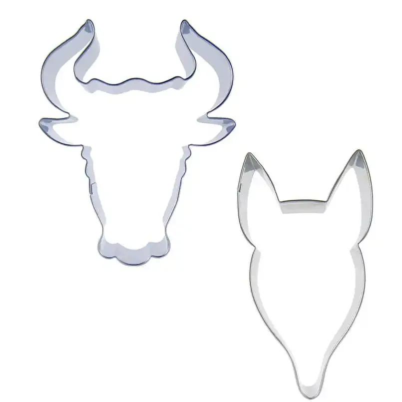 2 pcs Bull Head Fox Head Stainless steel Cookie cutter biscuit embossing machine Pastry soft sweets molds Cake decorating Tools