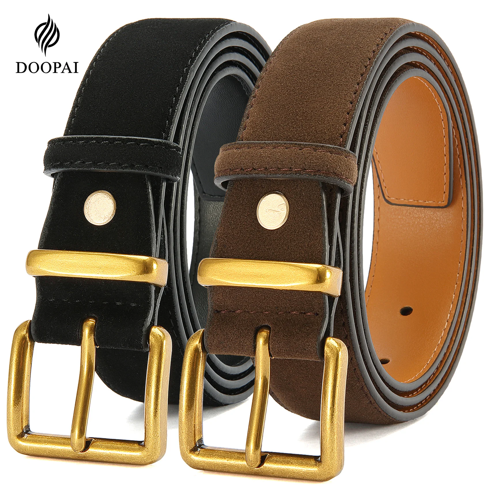 Men's Leather Belt Men's High-quality Business Belt Automatic Buckle Fashionable Ratchet Belt Can Be Adjusted Freely 2PCS