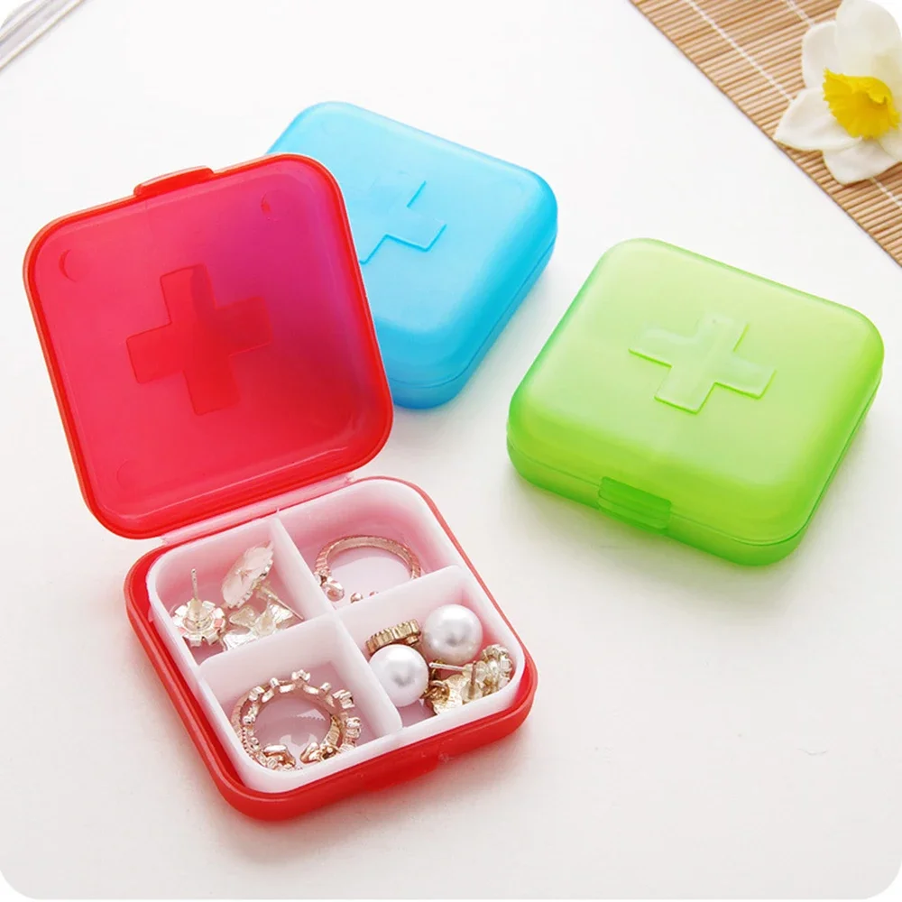 4 Grids Pill Medicine Box Holder Organizer Pill Storage Box Dispenser Independent Lattice Plastic Pill Case Jewelry Storage Box