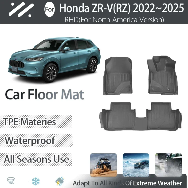 Car Floor Mats For Honda ZR-V HR-V ZRV HRV RZ 2022~ 2025 Right Hand Driver Anti-dirty Pad Foot Carpet TPE Cover Auto Accessories