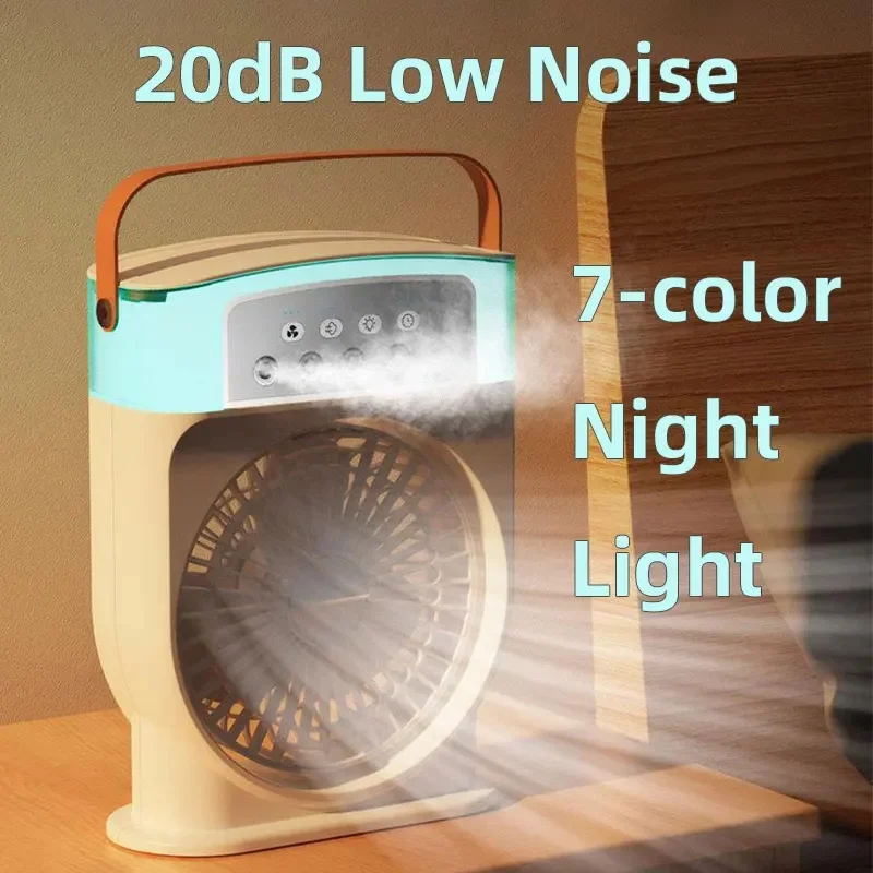 Five-hole Spray Fan Humidification Refrigeration Spray Fan Mini Electric Fan with Night Light USB Rechargeable Desktop Fan
