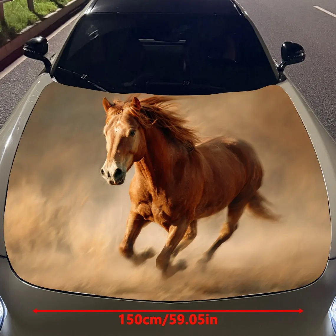 Car Decals Galloping Brown Horse in Dust Car Hood Sticker, Waterproof Self - Adhesive Vinyl Graphics Decals, Decorative Protecti