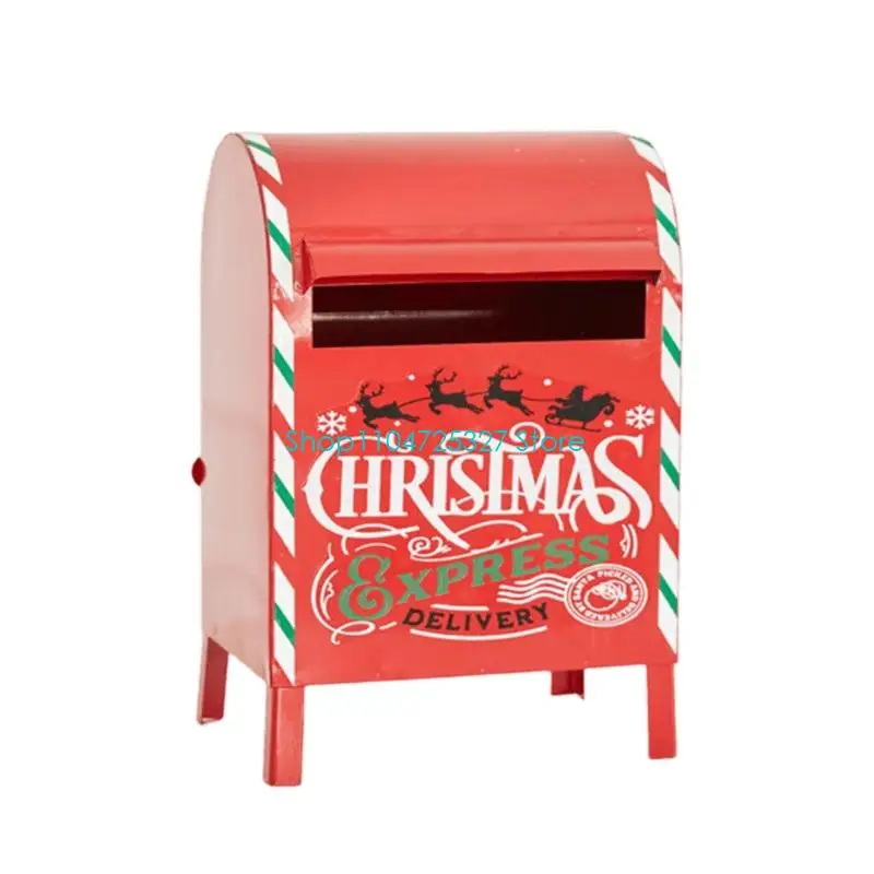 D8KF Holiday Mailbox Decoration with Iron Construction for Christmas Retail Showcases, Counters, Tables, and Shelves