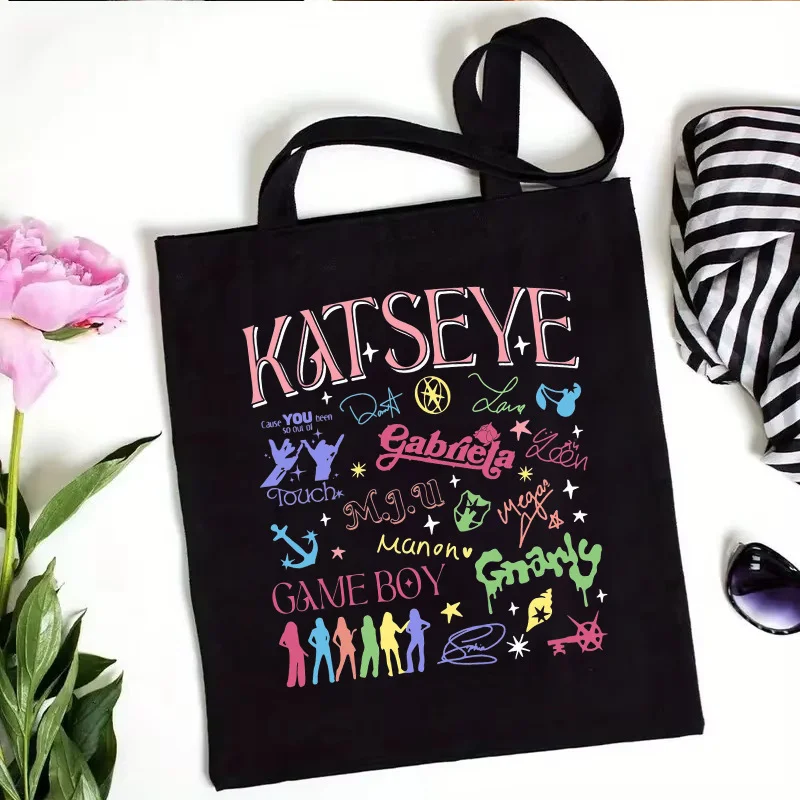 Y2K Doodle Graphic Canvas Tote Bag Black Women Large Shoulder Bag NeutralTeam Silhouette Print Casual Student Shopping Handbag