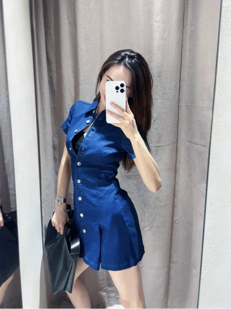 LIBIELIY Fall/Winter New Arrivals Women's Z1975 College Style Wide Pleated Denim Casual Mini Sleeveless Dress 3777223