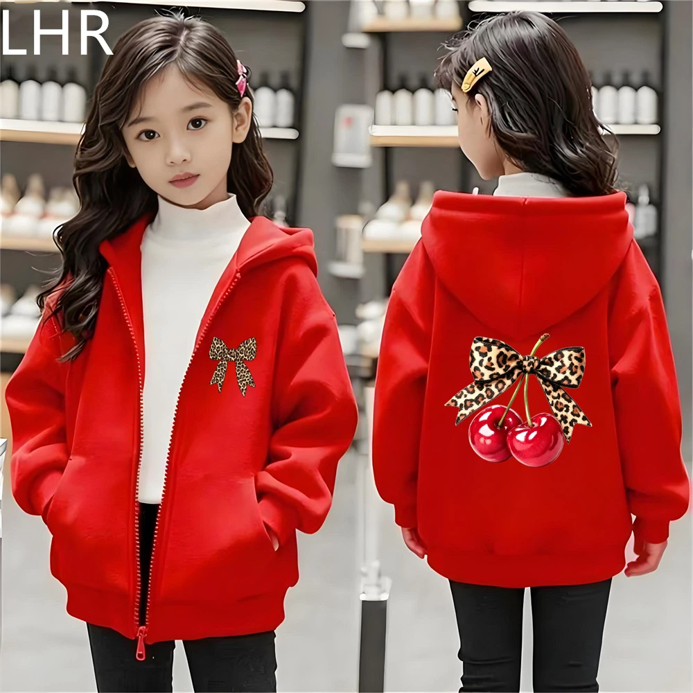 Girl Pink Tops Cherry Bow Children Hoodie Zip Up Black Gray Coat Boy Hoodies Kid Outdoors Autumn Zipper Style 2
