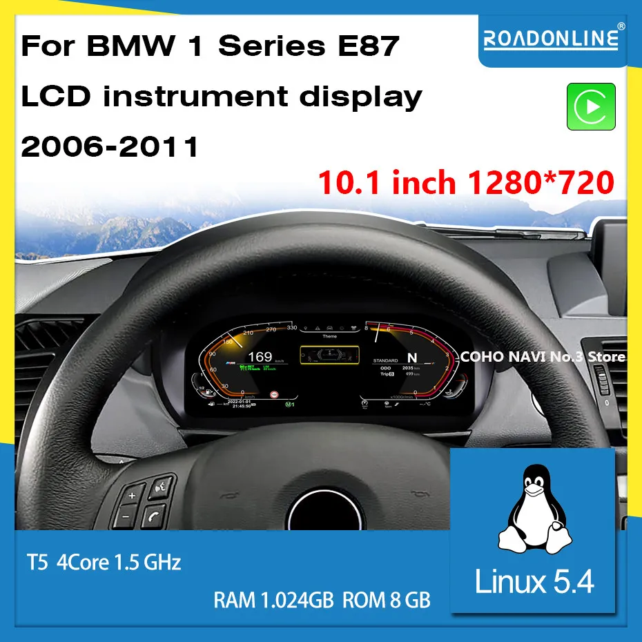 

Roadonline LCD digital instrument panel. Speedometer Suitable for BMW 1 Series E87 2013-2020 10.1inch 1280*720