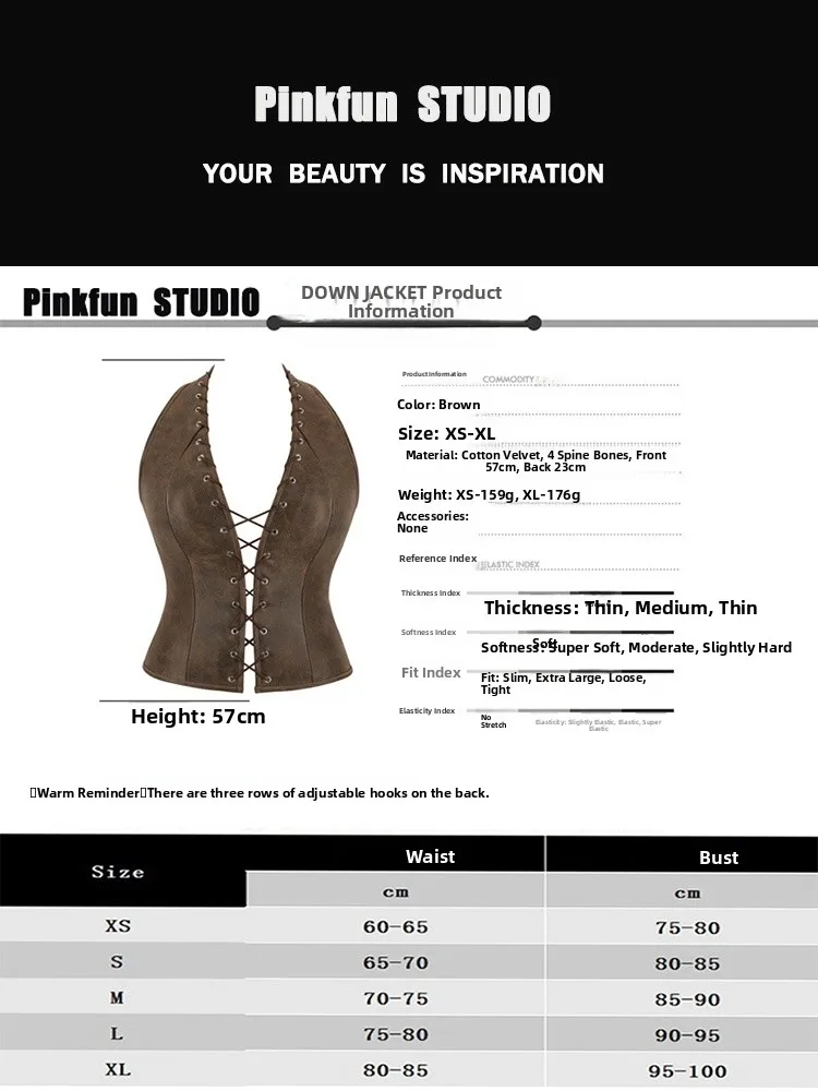 Top corto gótico de ante marrón con correa colgante Ne, chaleco de fibra con encuadernación, corte entallado, ort irt Pinkfun Vintage Sle para mujer...