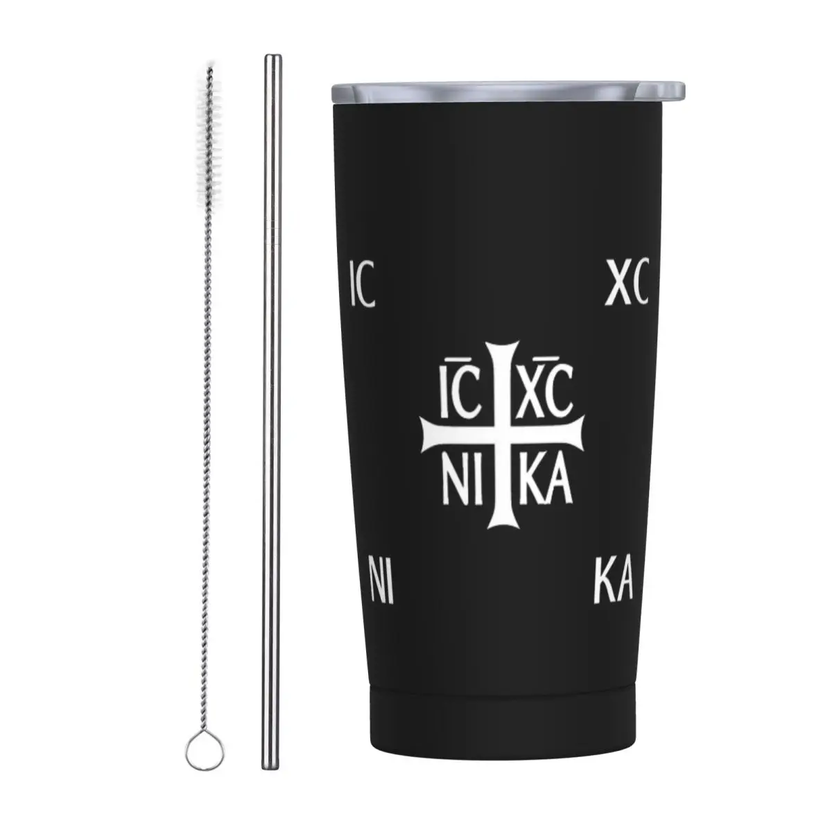 IC XC NIKA Cross Christian Orthodox Jesus Chris Stainless Steel Tumbler Vacuum Insulated Mug Thermal Cold Cup Straw With Lid
