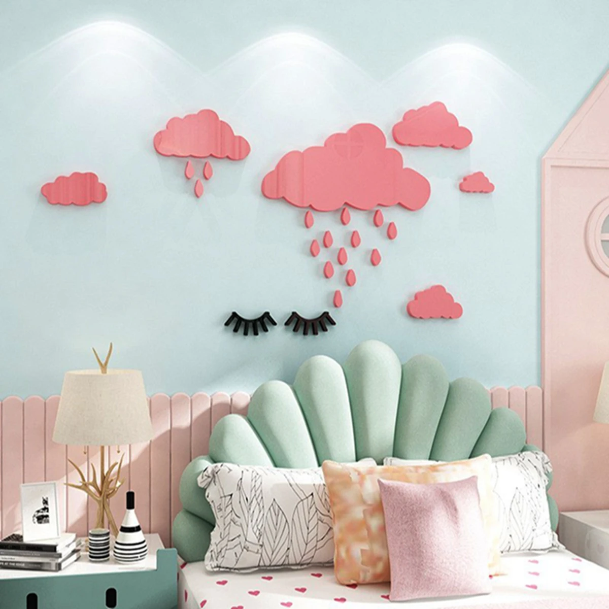 Cute Cloud Sun Acrylic Wall Stickers Self-adhesive PVC Wall Decals Living Room Children's Room Bedhead Background Wall Decor
