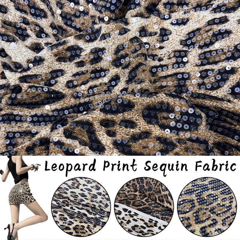 

Clear Sequin Embroidered Leopard Print Fabric 1 Yard Stretch Jacquard for Women Dress Diy Clothing Sewing