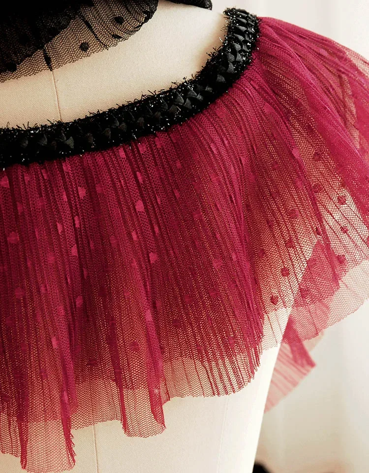Wine Red Mesh Pleated Applique Ribbon Lace Fabric for DIY Ladies And Children\'s Clothes Skirts Costumes - Sewing And Crafting