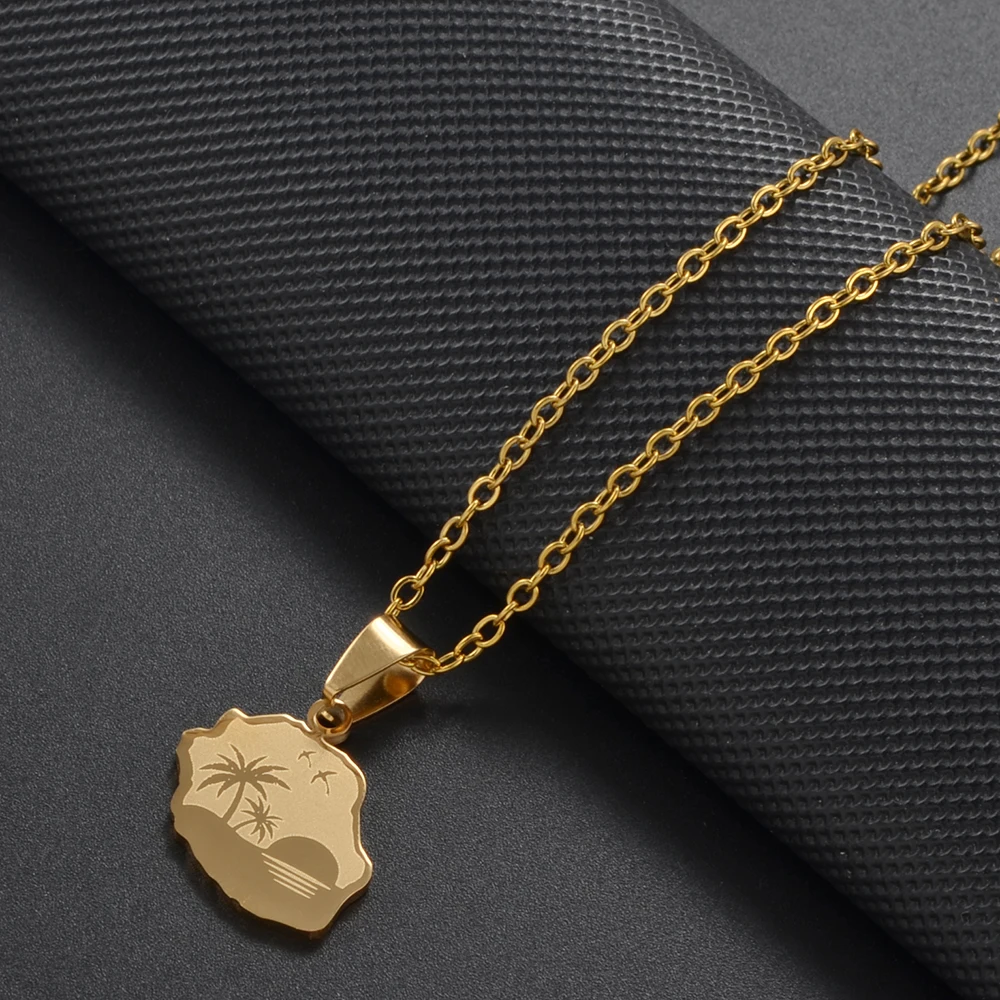 1 قطعة خريطة ريونيون مخطط 974 الكركديه وشجرة جوز الهند غوادلوب مارتينيك قلادة القلائد مجوهرات من صلب لا يصدأ # 593662 #4