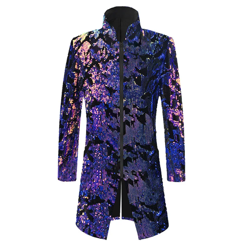 

Men Double-sided Colorful Sequins Long Suit Jacket Blazer Male Gradient Sequins Coat Stage Concert Singer Costume Shiny Blazers