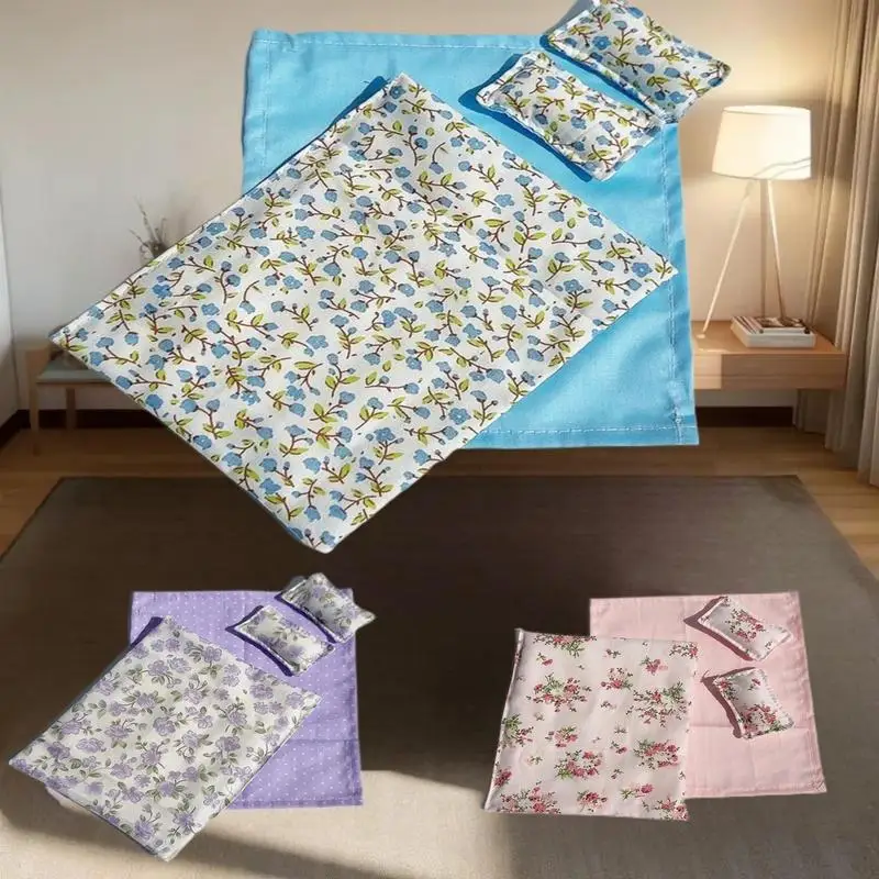 Miniature Dollhouse Bed Set: Bed, Quilt, Cover and Pillow for 1/12 Scale