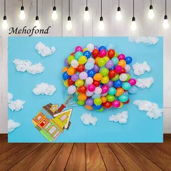 Mehofond Photography Background Adventure Up Up and Away Balloon Blue Sky White Cloud Birthday Party Decor Backdrop Photo Studio