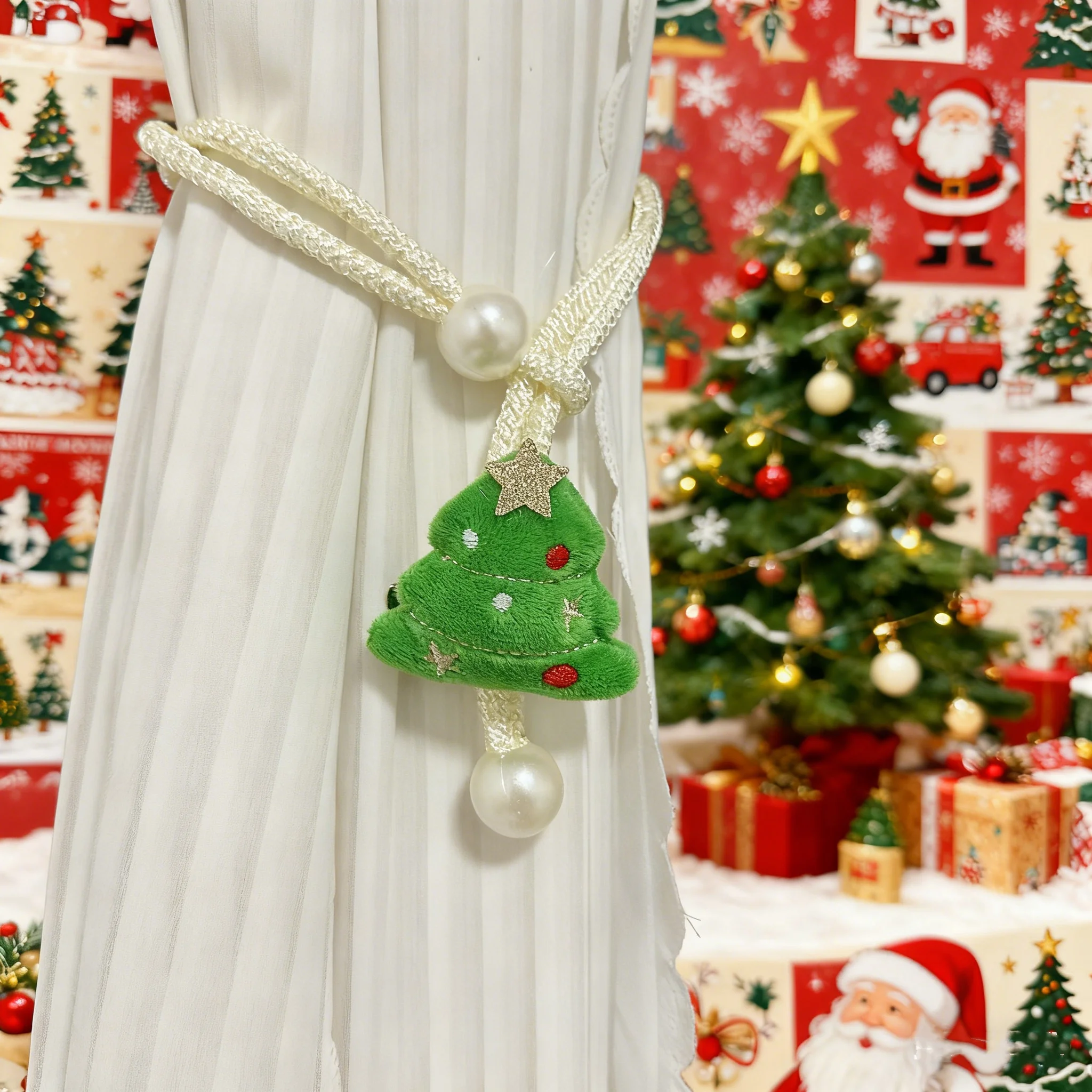 1/2 قطعة شجرة عيد الميلاد الاحتفالية الستار Tiebacks-مثالية لقضاء عطلة المنزل ، زينة عيد الميلاد ، حامل الستار ، ملحقات الستار #4