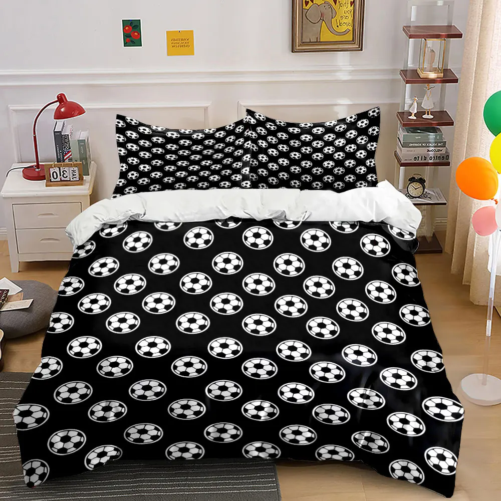 Repeating soccer ball pattern on black Bedding Set 1 Duvet Cover 2 Pillowcases for Adult and Children Luxury Gift Full Size