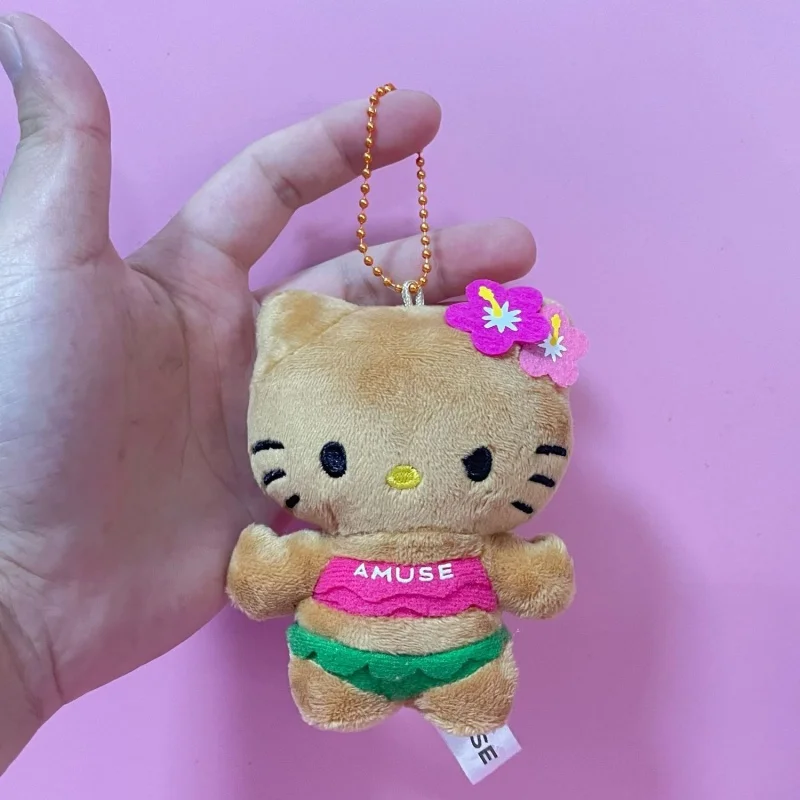 

10cm Kawaii Sanrios Black Leather Bikini Hellokittys Plush Doll Girl Tote Bag Retro Pendant Cute Doll Women Toy Keychain Gift