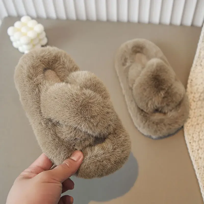 2024 new  children plush slippers home indoor warm thickened non-slip baby cute slippers kids shoes  toddler girl shoes