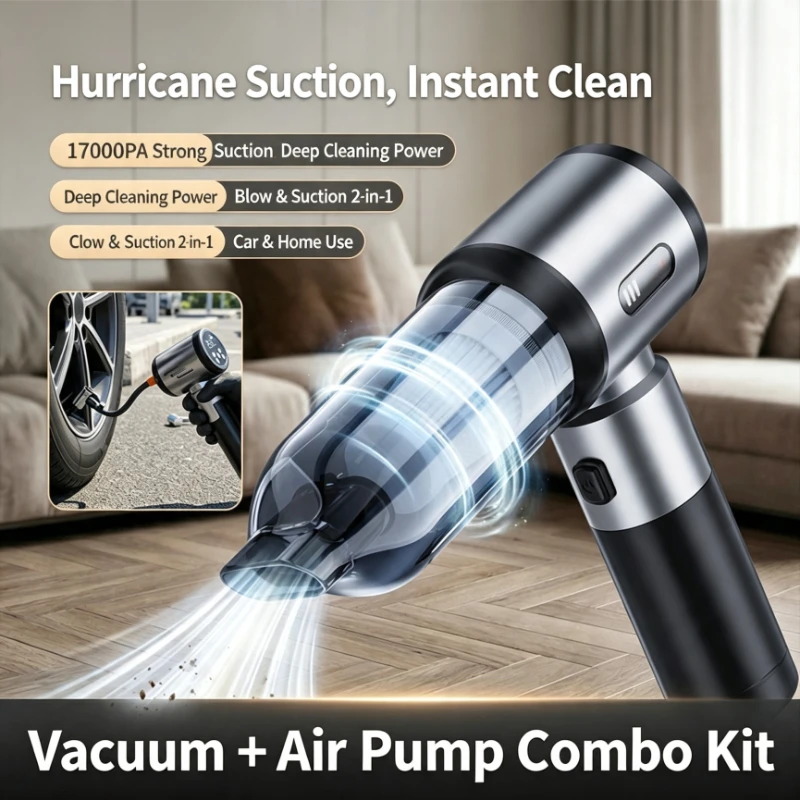 SUITU 2in1 Wireless Handheld Car Vacuum Cleaner &Tire Inflator Portable Multifunctional Air Pump For Car Bike Ball Household Use