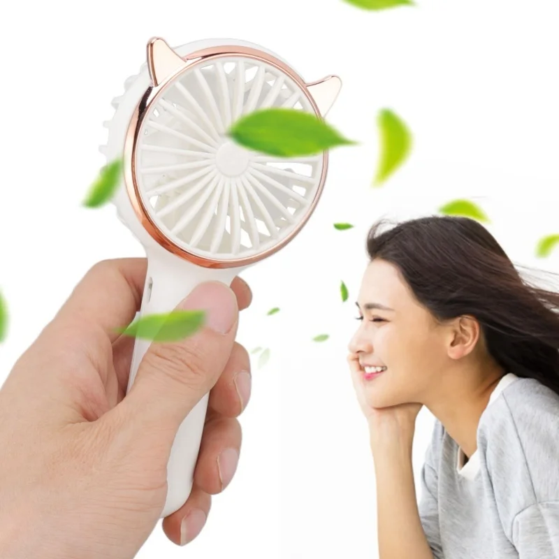 Cat Ears Handheld Fan 3 Levels USB Charging Mini Portable Handheld USB Fan For Outdoor Activities Travelling White