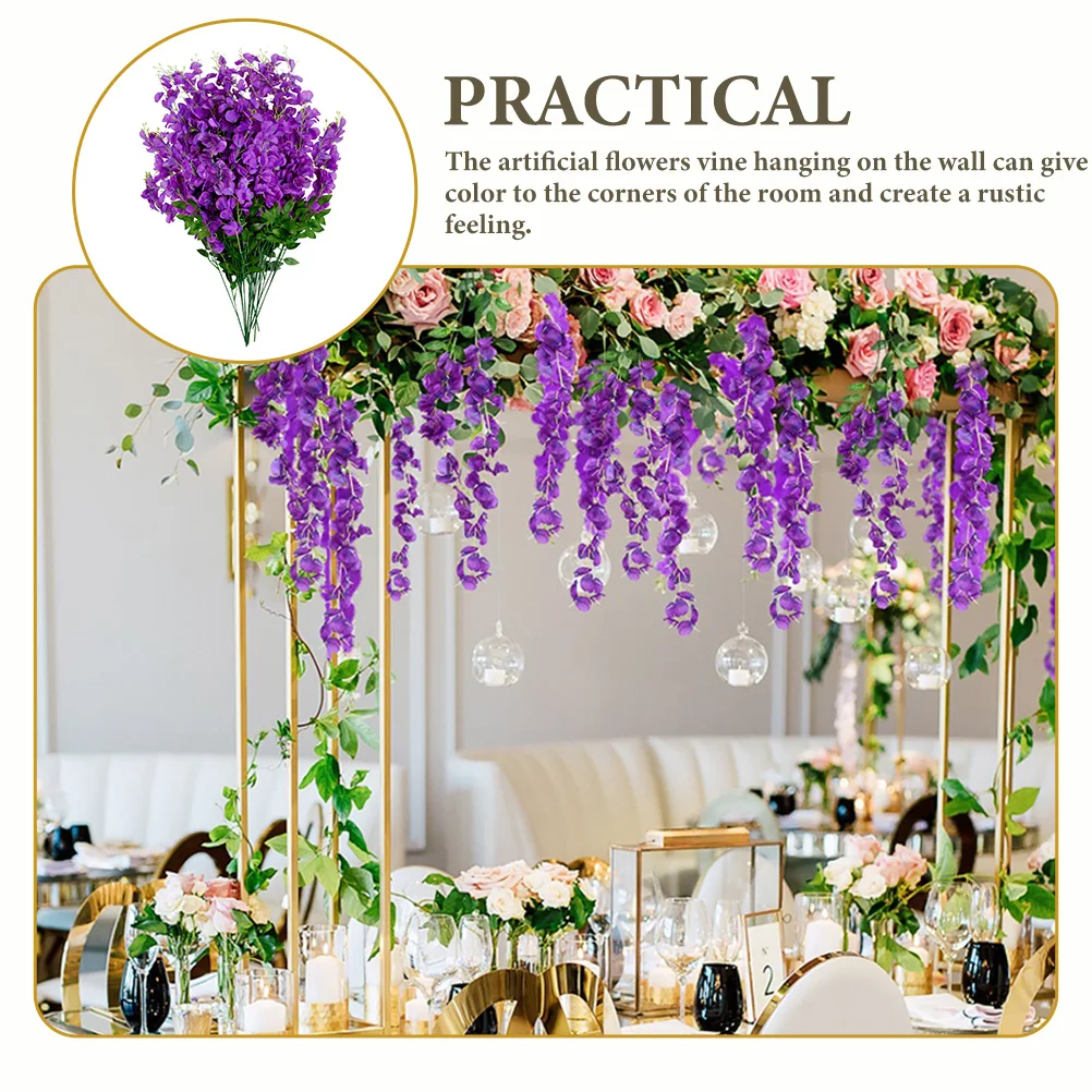 

12pcs Purple Wisteria Artificial Flowers Hanging Vines Decor Plants for Wedding Home Wall Decor Fake Flower Vines