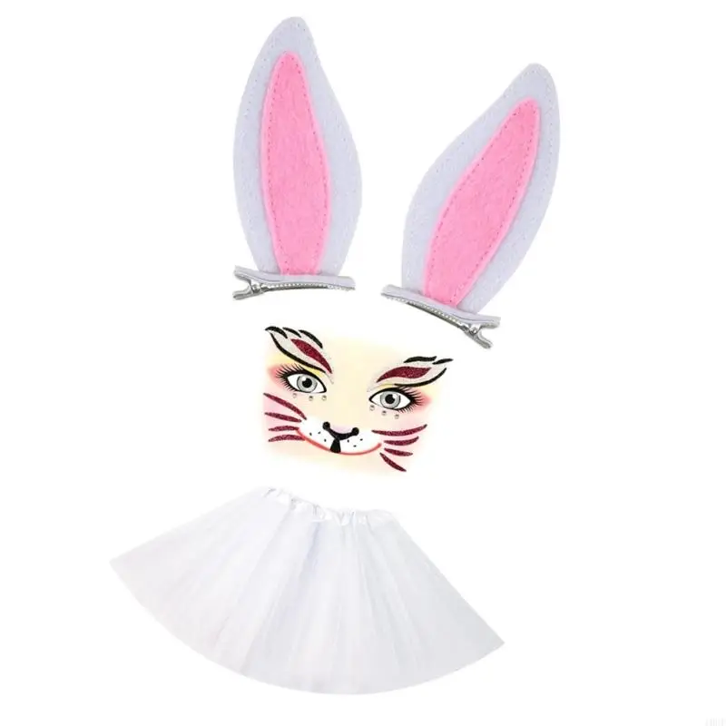Śliczne uszy z królikiem Zestaw do włosów Zestaw z siatką i naklejki na twarz dla dzieci dorosłych Cosplay Party Costume