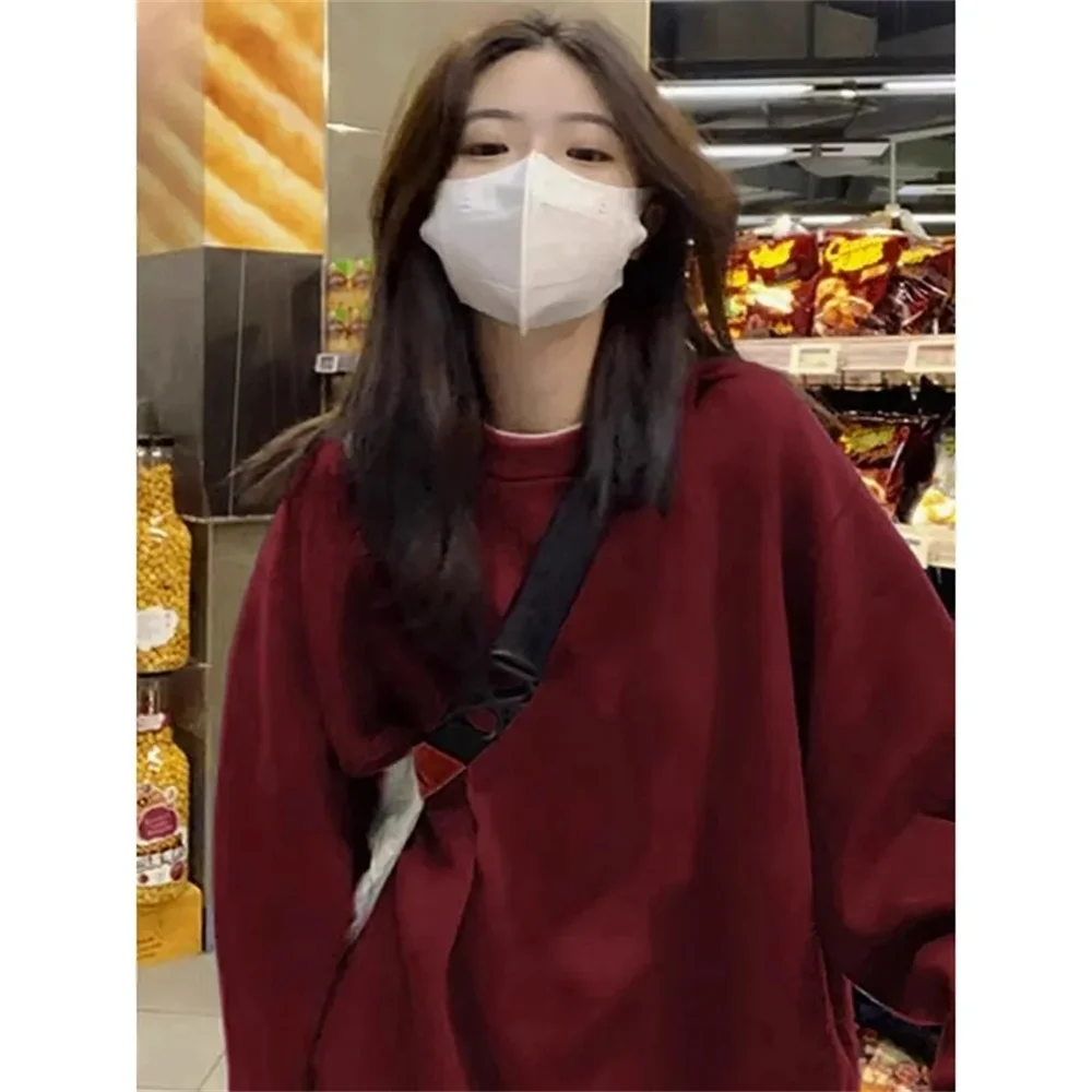 سترة بغطاء للرأس برقبة دائرية بتصميم كسول باللون الأحمر من Ankela للنساء في الخريف والشتاء، ذات قلنسوة كلاسيكية أمريكية #2