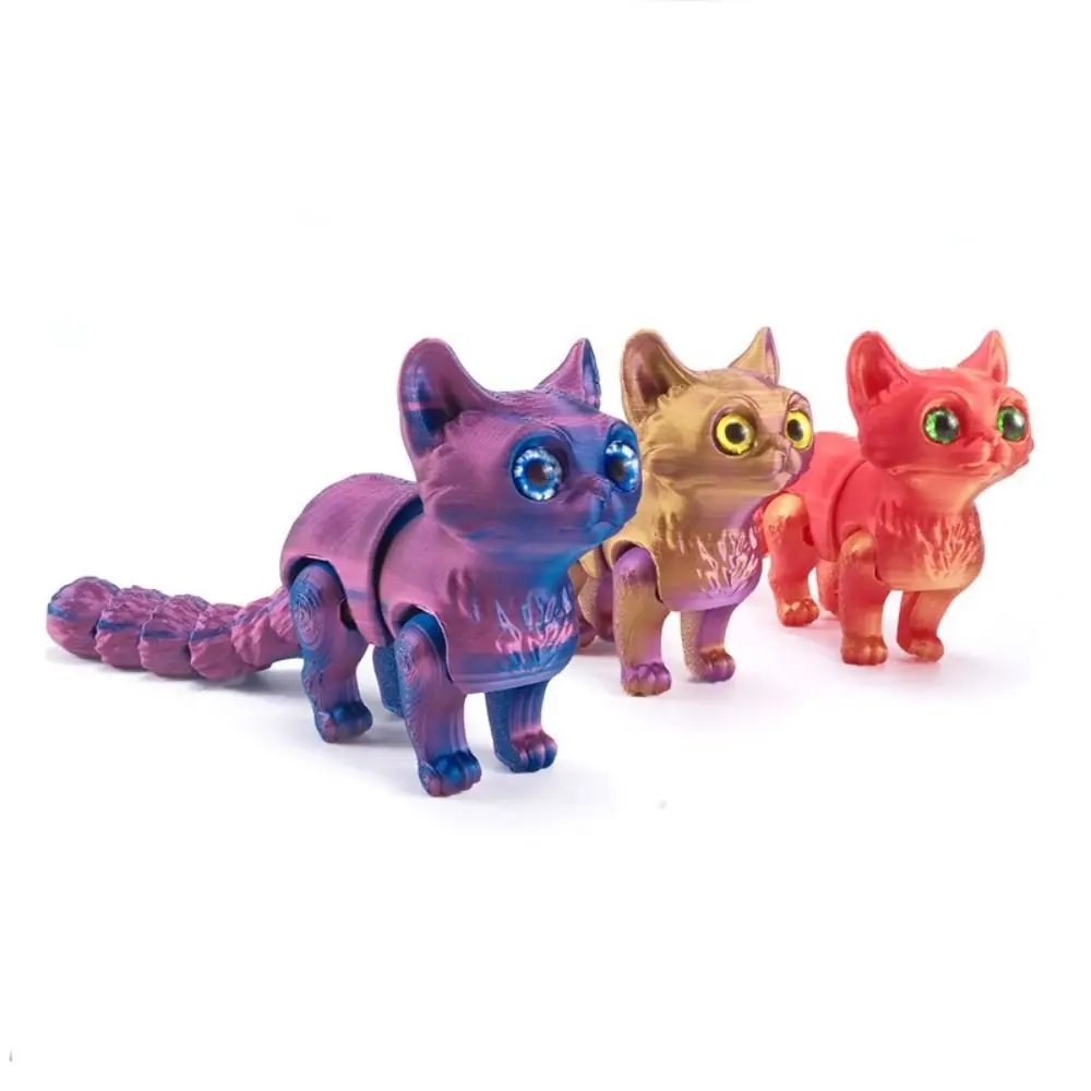 Creative Glittering Eyes 3D Printed Cat Articulated Desktop Decor Mini Cat Figure Multi-joint Movable 3D Cat Doll Children Toy