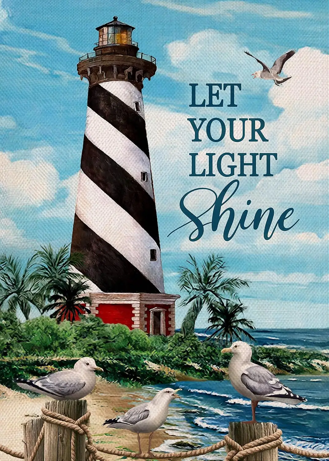 Dyrenson Let Your Light Shine Summer Beach Coastal Lighthouse Decorative Garden Flag, Ocean Beach Yard Outside Decorations Outdo