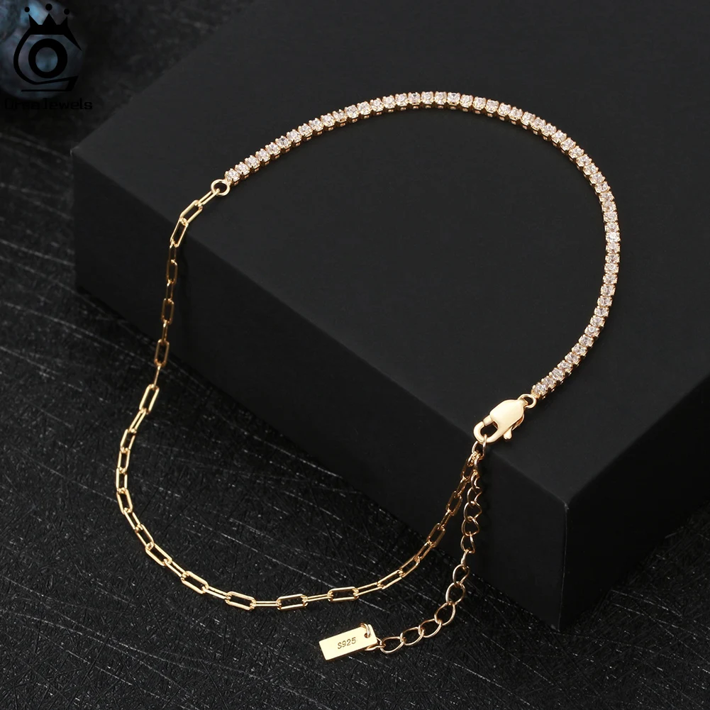 

ORSA JEWELS Punk Tennis Chain Anklet For Women 925 Sterling Silver Zircon Ankle Bracelet On the Leg Foot Beach Jewelry Gift SA21