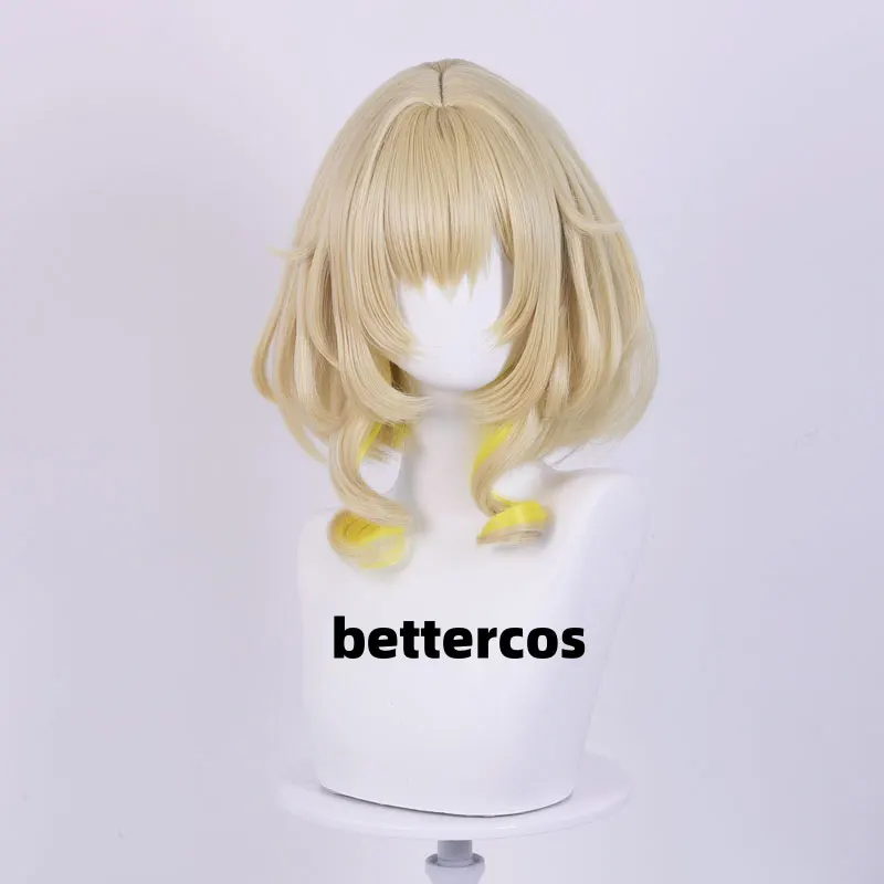 Aglaea Cosplay Wig HSR Gold Highlights Yellow Short Roman Curl Wig Aglaea Anime Cosplay Wig Heat Resistant Synthetic Hair