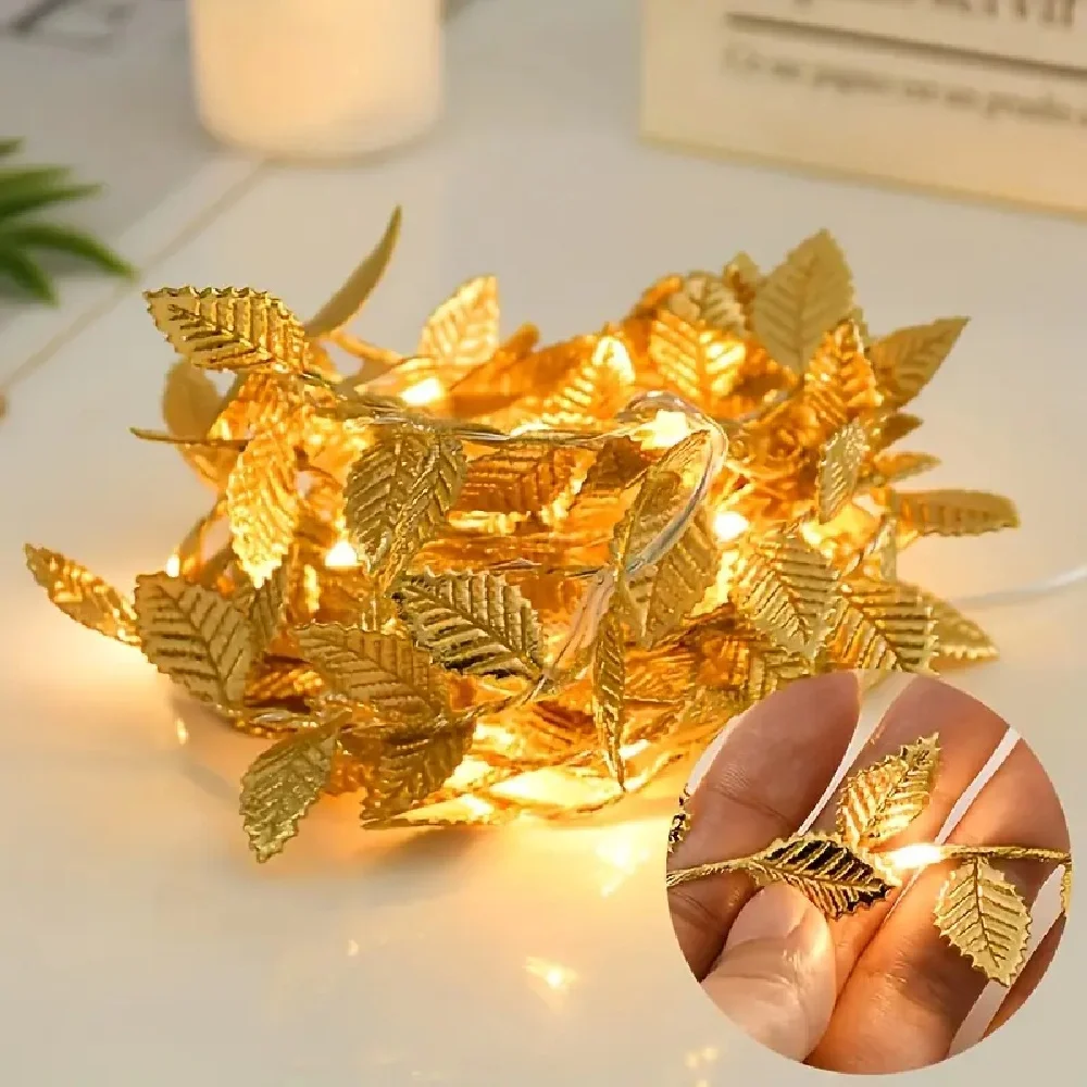 멋진 1PC 골든 리프 요정 조명 우아한 따뜻한 흰색 LED 실내 문자열 조명 홈 테이블 웨딩 생일 장식, 장식 L