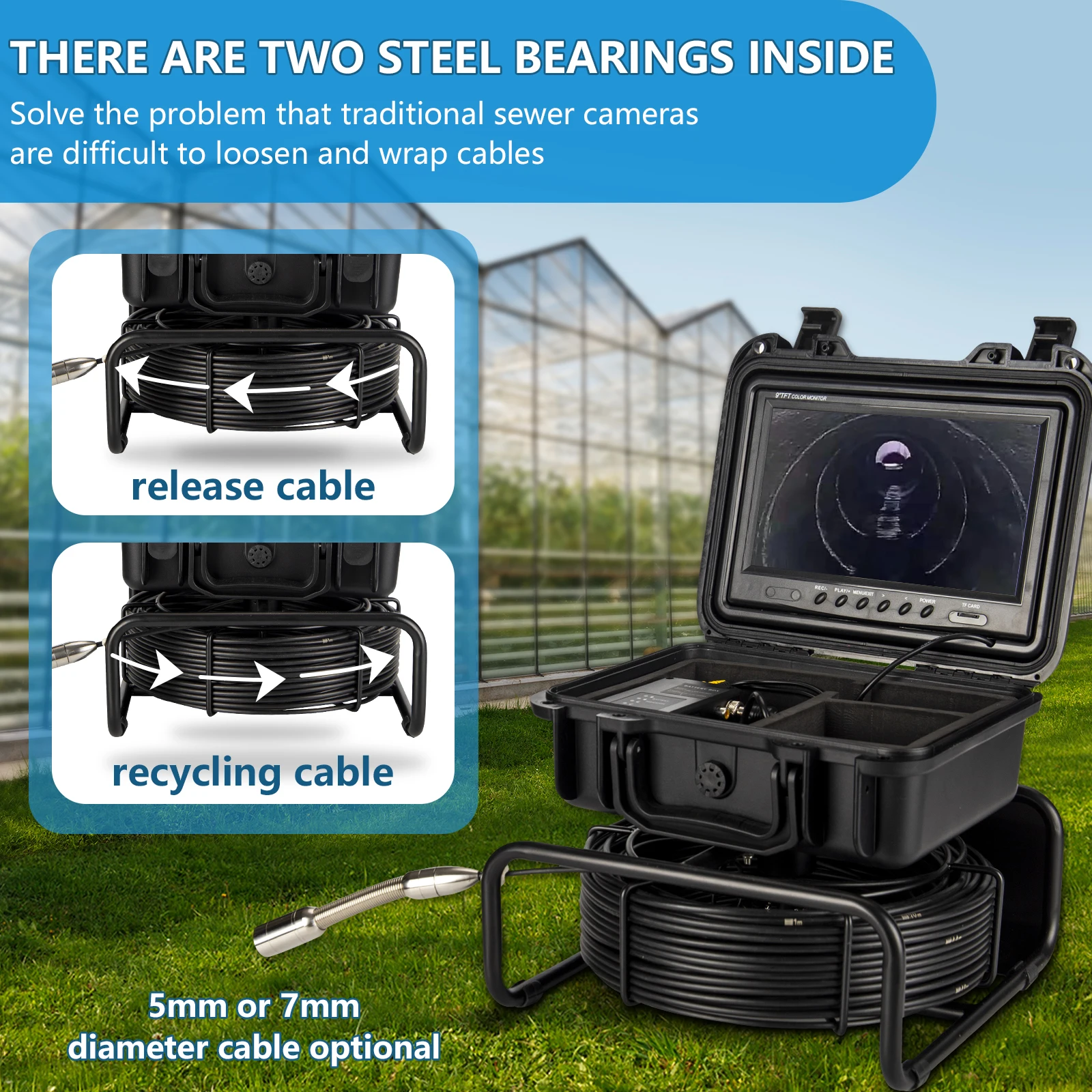 1080P 9-Inch Screen Industrial Endoscope Locator Night Vision Sewer CCTV Self-Leveling 512HZ Sonde DVR 16GB Sewer Camera CMOS