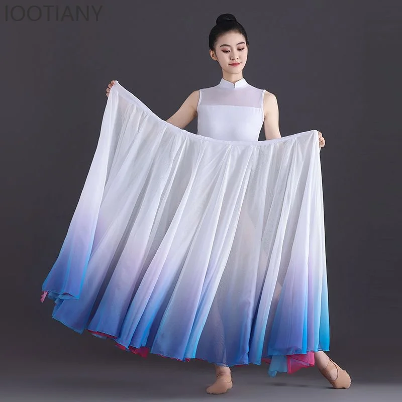 IOOTIANY 720 Degree Flamenco Dance Gradient Lace Fairy Skirt Female Cosplay Stage Performance Classical Dance Practice Skirt