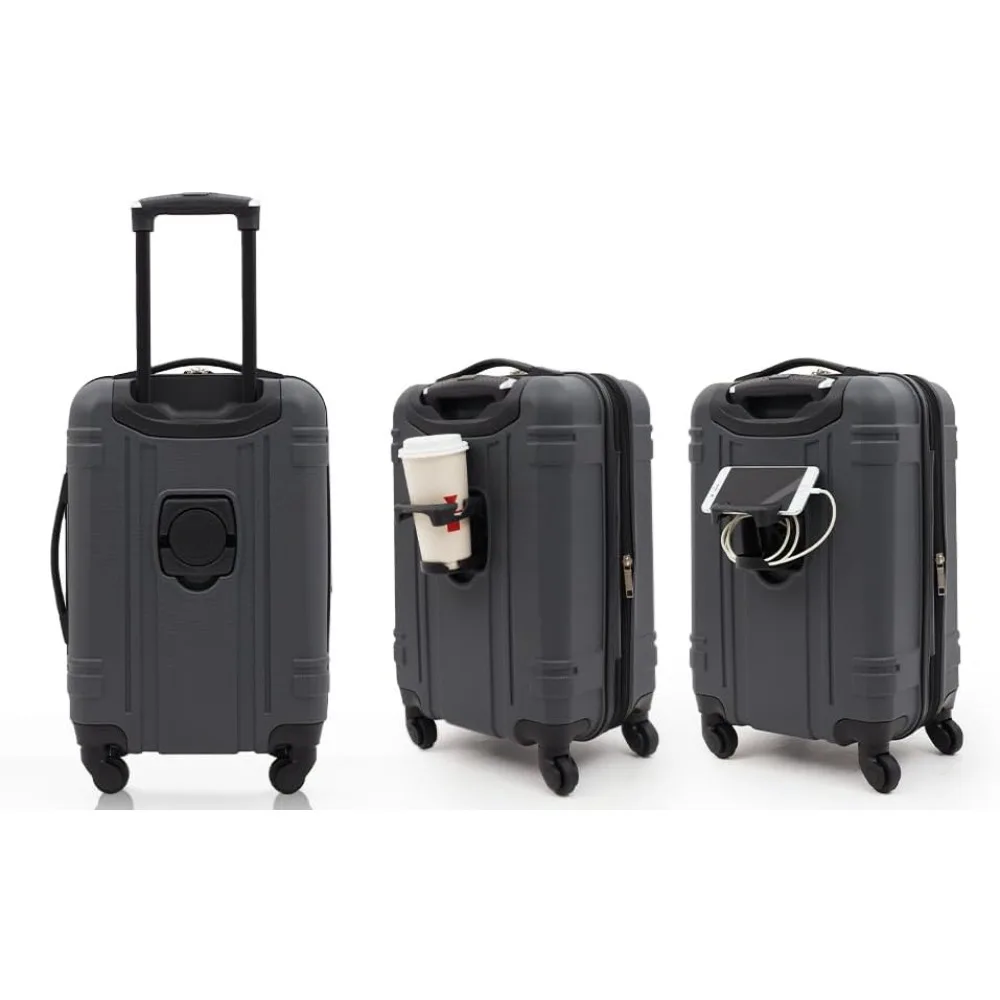 Bagagem de mão rígida de 22 polegadas com porta USB, 360 °   Rodas, porta-copos e telefone para viajantes de negócios e lazer