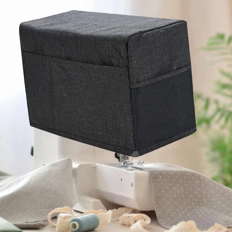 Universal Dust Cover For Sewing Machine With Storage Pockets Waterproof Gift Black Polyester 1 PCS
