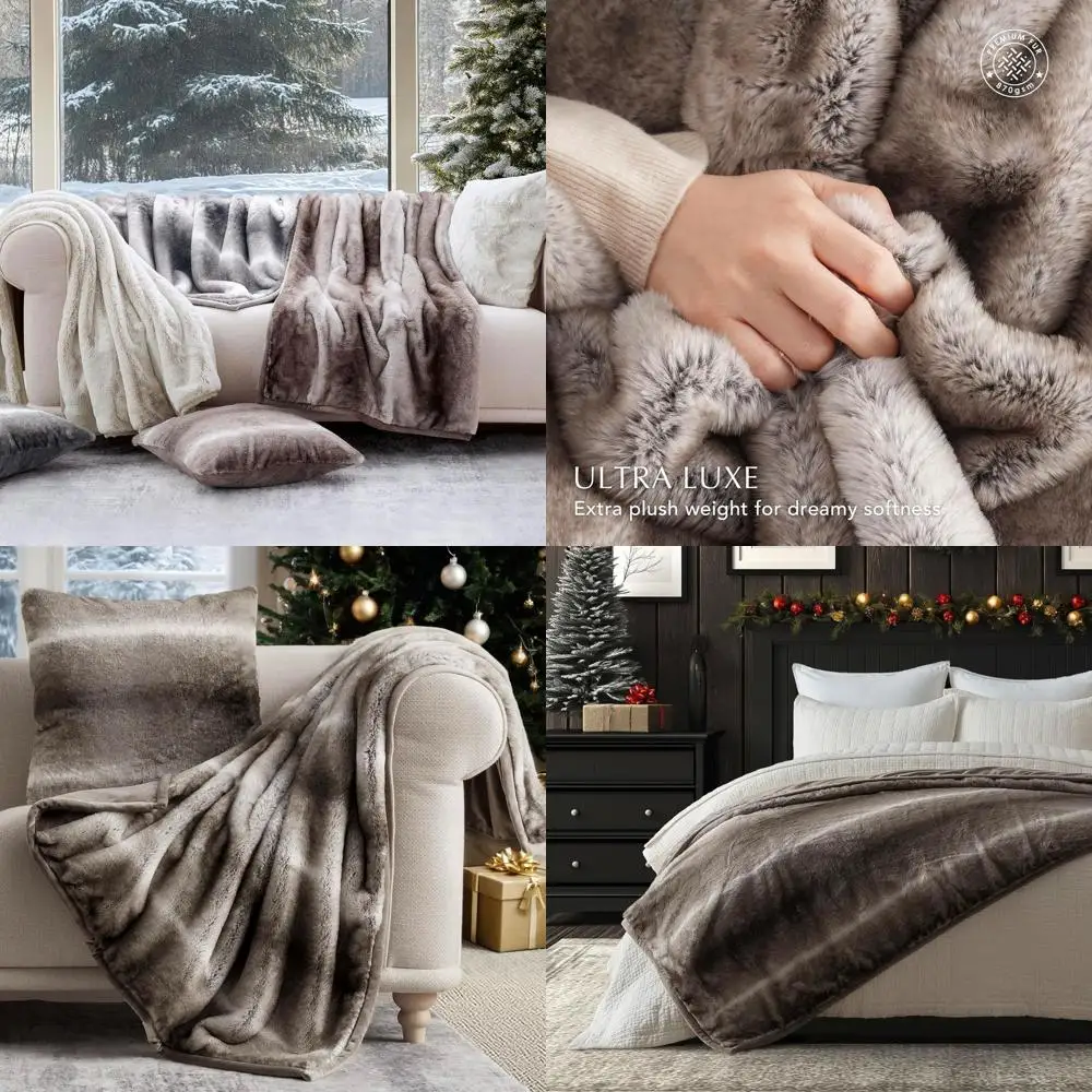

Luxurious Soft Mink Faux Fur Blanket, Cozy Ombré Hazel Brown, 60x80 Inches