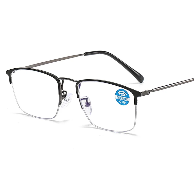 Fashion Men Half-rim Reading glasses Bluelight blocking Reader Progressive Multifocal lenses +100 +150 +200 +300 +400