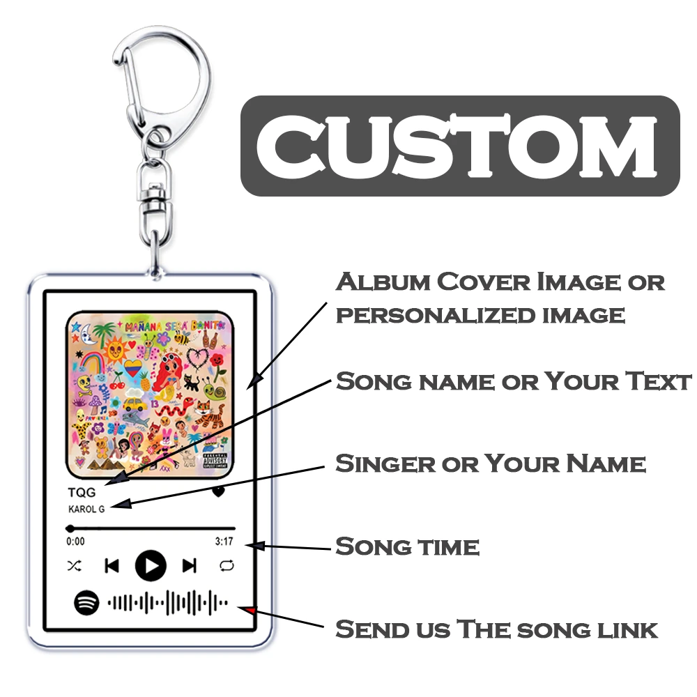 Personalized Music Singer Song Keychain Custom Album Cover Photo Keyring Boyfriend Girlfriend Valentines Birthday Friends Gifts