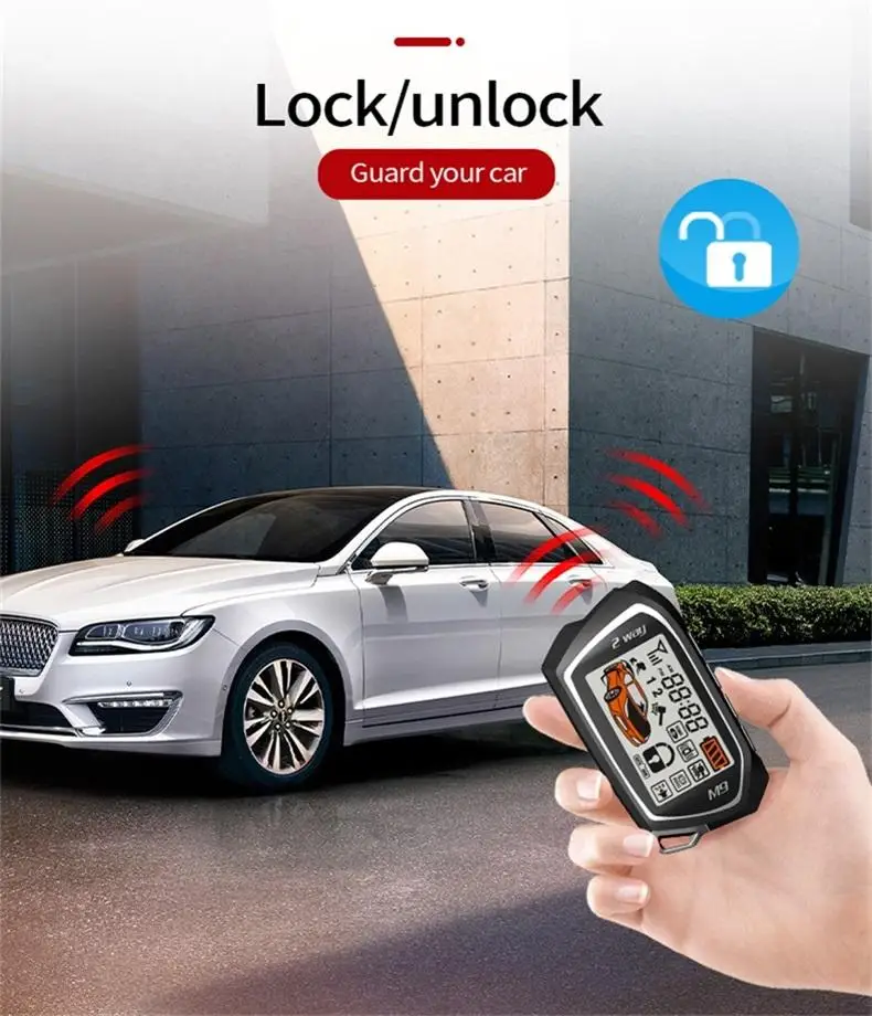 SPY Universal 2 Way LCD Car Alarm System Anti-hijacking Remote Starter Keyless Entry Auto-lock Door Central Lock Remote