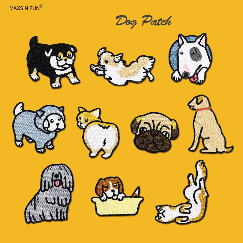 

1 Piece Cute Gog Iron on Patch for Clothing Bag Hats DIY Decoration Cartoon Animal Stickers Accessories Back Adhesive