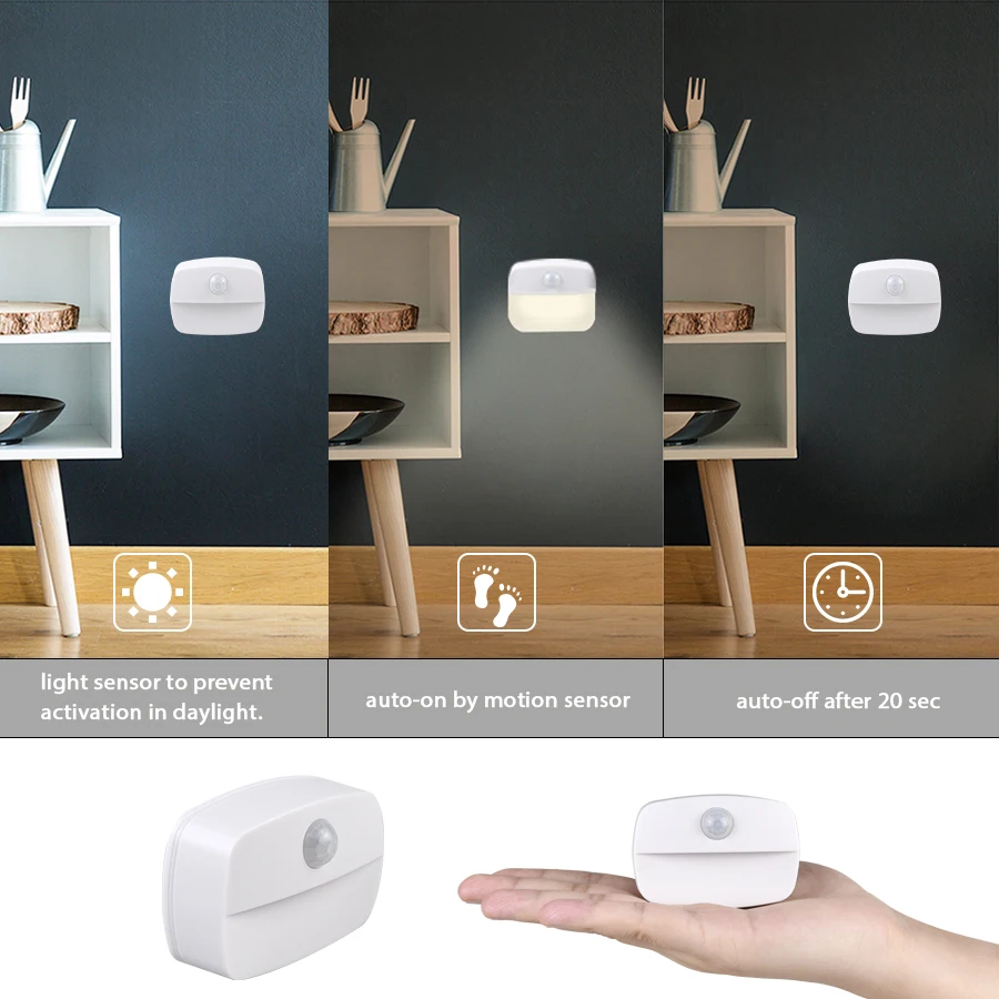 1 3 6 Pack PIR Wireless Night Light Motion Sensor Battery Operated Stick on Mini LED for Closet Under Cabinet Stairs Hallway