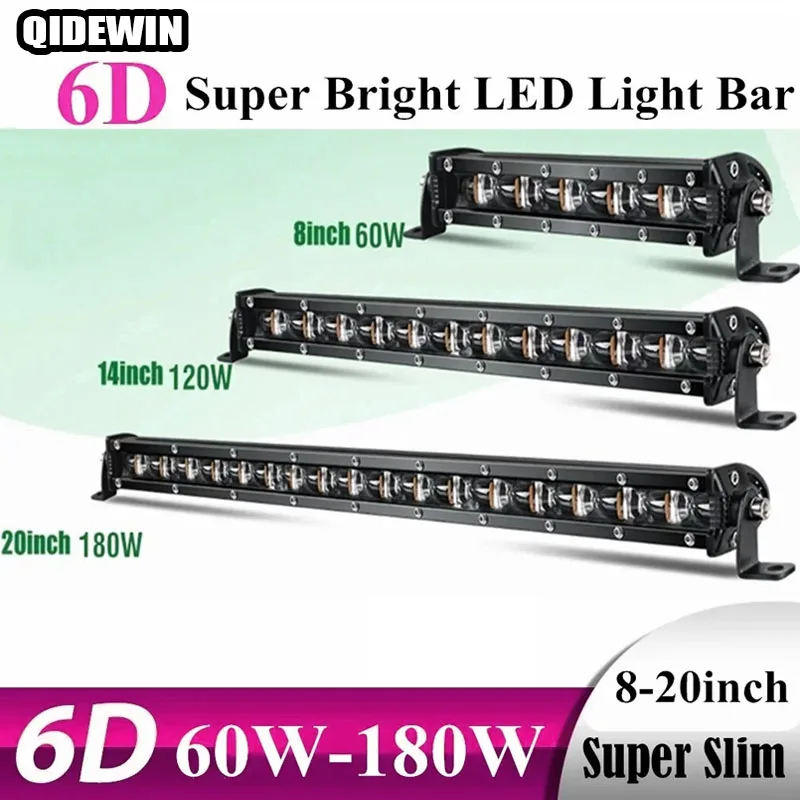 

6D Lens Super Slim Led Light Bar 60W 120W 180W For Car Tractor Suv Truck Boat 4WD 4x4 Offroad ATV Led Work Lights Driving Lamp