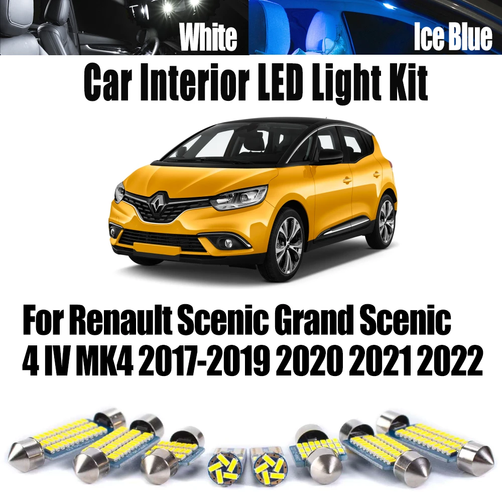 12Pcs Canbus For Renault Scenic Grand Scenic 4 IV MK4 2017- 2021 2022 Car Reading Bulbs LED Interior Map Dome Trunk Light Kit
