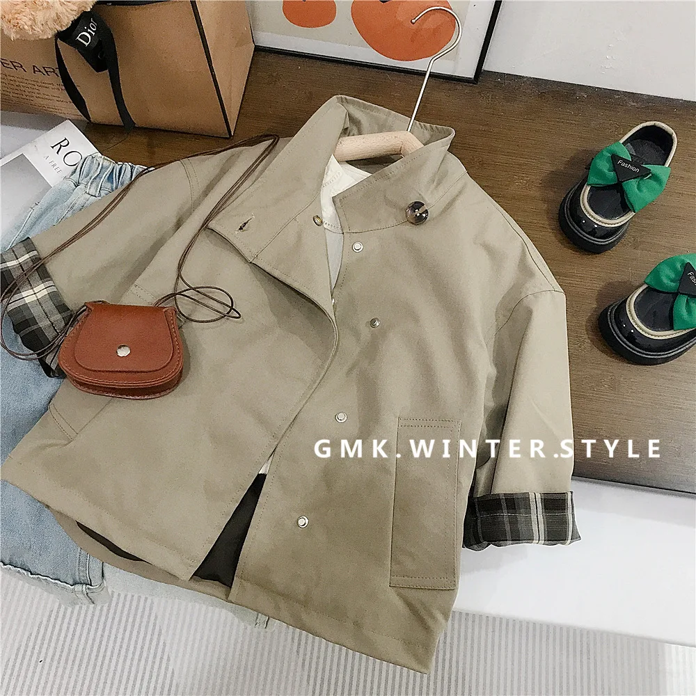 Girls' Korean Windbreaker for Spring and Autumn Stylish New Style Children's Autumn Loose Jacket, Baby British Style Top