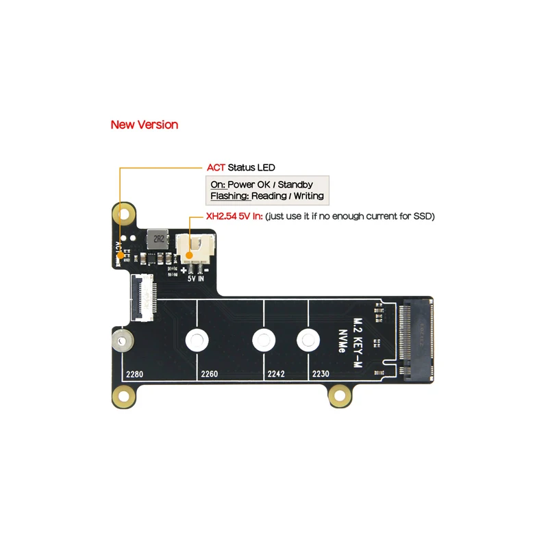 

Raspberry Pi 5 PCIe to M.2 SSD Adapter Board HAT NVMe Pi5 2280-2242 2230 X1001