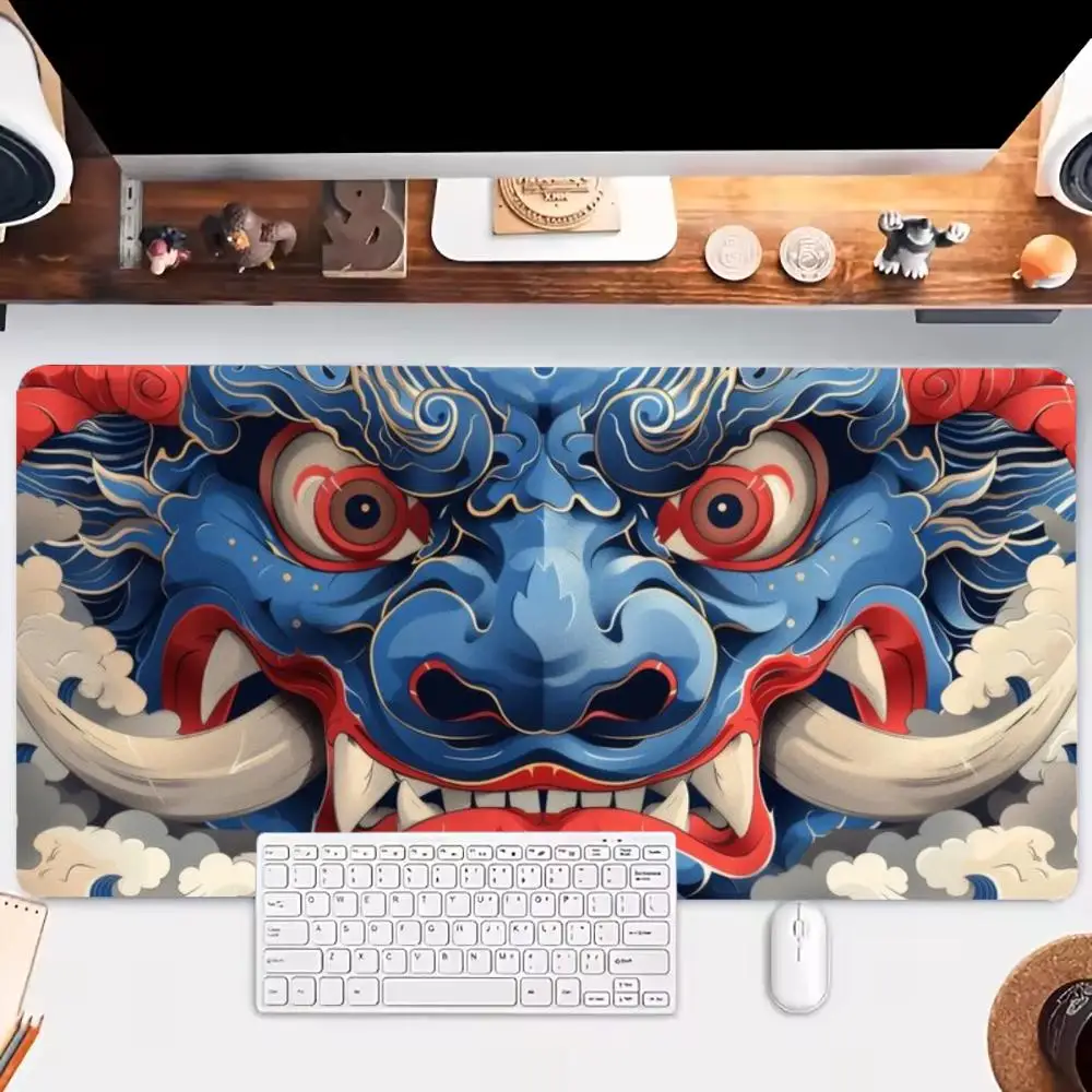 Psychedelic Mythical Beast Pattern Large Mousepad, Natural Rubber Material Stitched Edge Craft Anti Slip Keyboard Pad