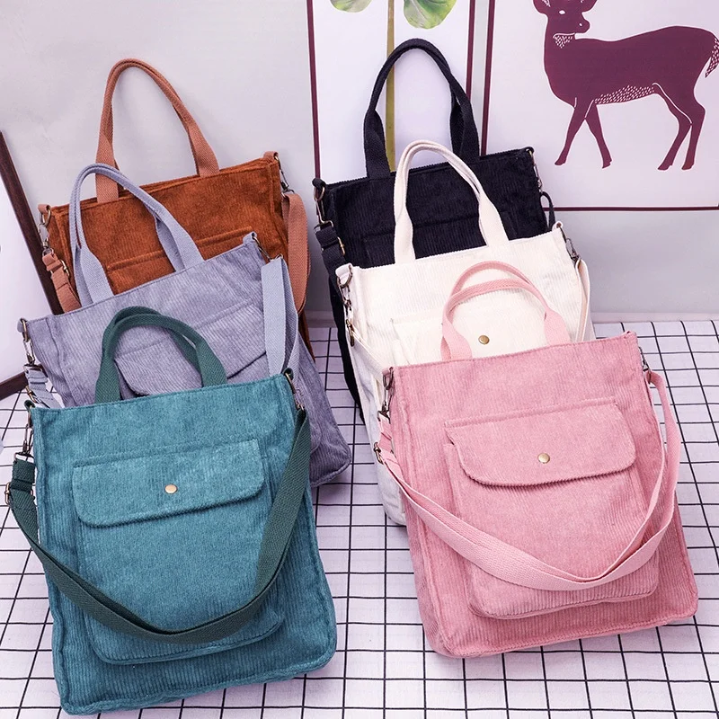 Corduroy Bag For Women 2023 Shopper Bag Designer Handbag Autumn And Winter Girls Student Bookbag Female Canvas Shoulder Bag